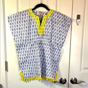 Stella & Dot Girls Capri Tunic Blue Paisley Embroidered with Pom Poms Si…